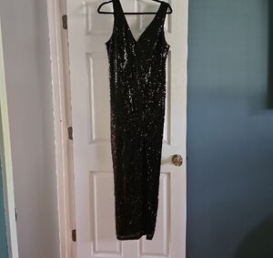 VENUS Black Sequin Maxi Gown Sleeveless V-Neck Size L